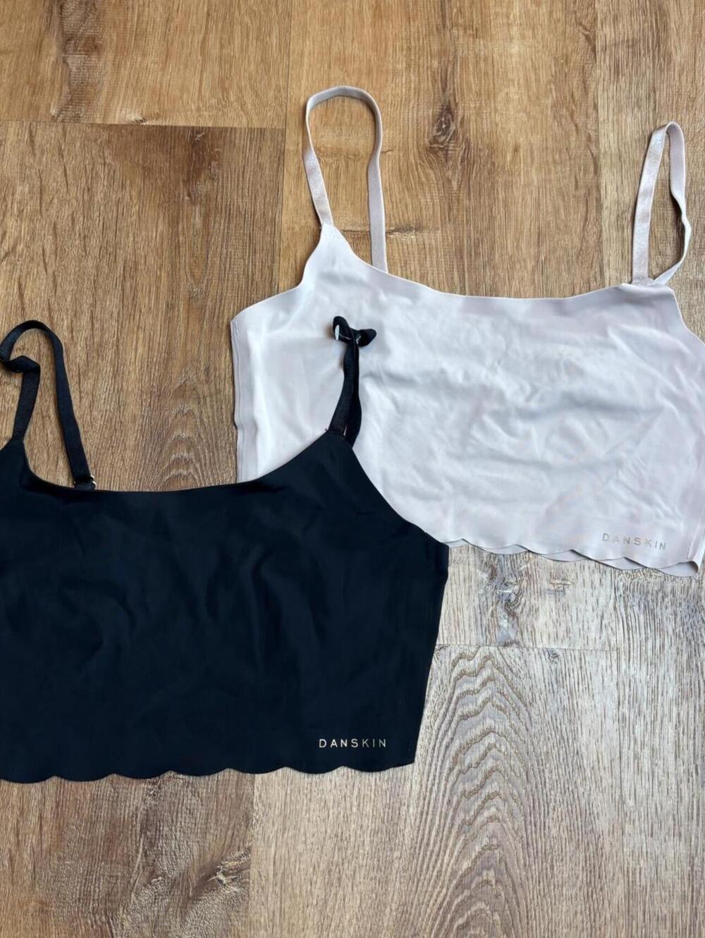 danskin scallop bralette set sz medium black and cream nylon